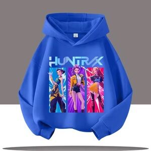 Kpop Demon Hunters Pullover Hoodie Kids Sweatshirt Girl Boy Blue, 120, Age 5-6